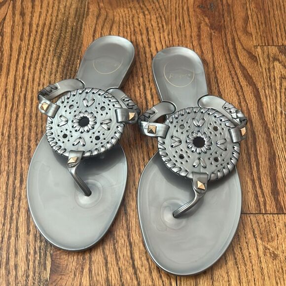 Jack Rogers Womens Gray Gold Jelly Flip Flop Sandals Sz US 7 - Picture 2 of 5